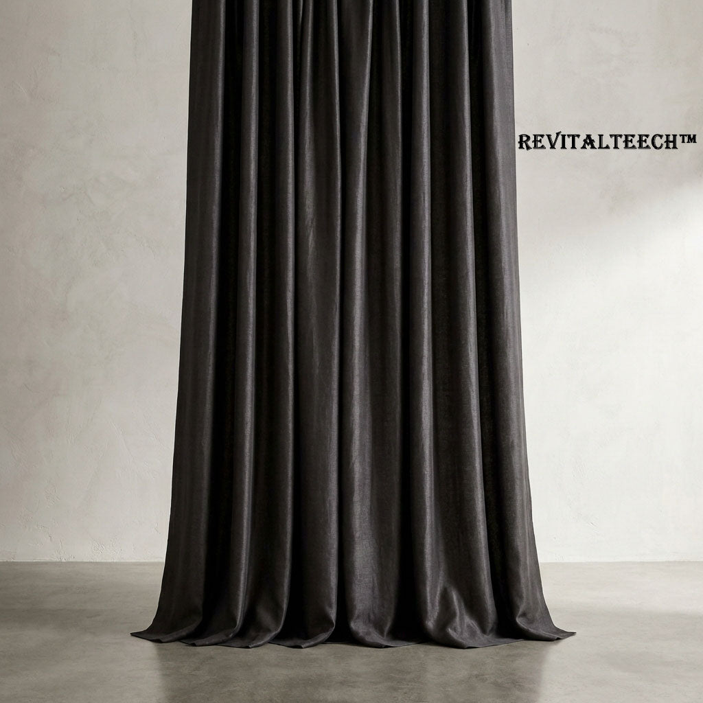 🌑 Revitalteech™ THE OBSIDIAN LINEN VEIL "Light defines the day, but shadow defines the sanctuary. A drape system that commands the atmosphere of a room through the gravity of its tone."