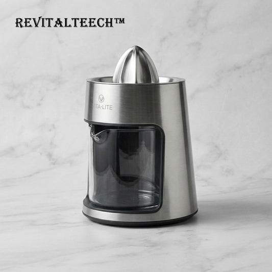 🍋Revitalteech™ THE VITA-LITE KINETIC JUICER "Precision is the bridge between raw produce and liquid vitality. An instrument of pure extraction, where the geometry of citrus meets the cold discipline of brushed steel."